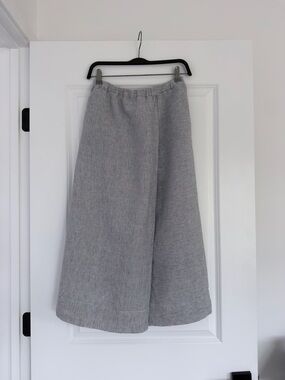 DKNY Pure Linen Blend Midi Skirt Gray Stripe Size S